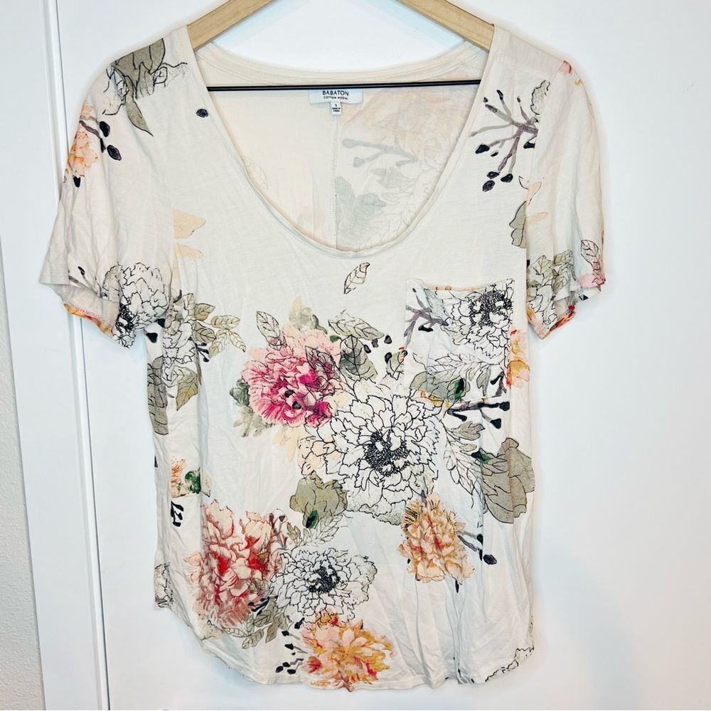 Aritzia Babaton Soft Sheer Short Sleeve Tee in Floral S